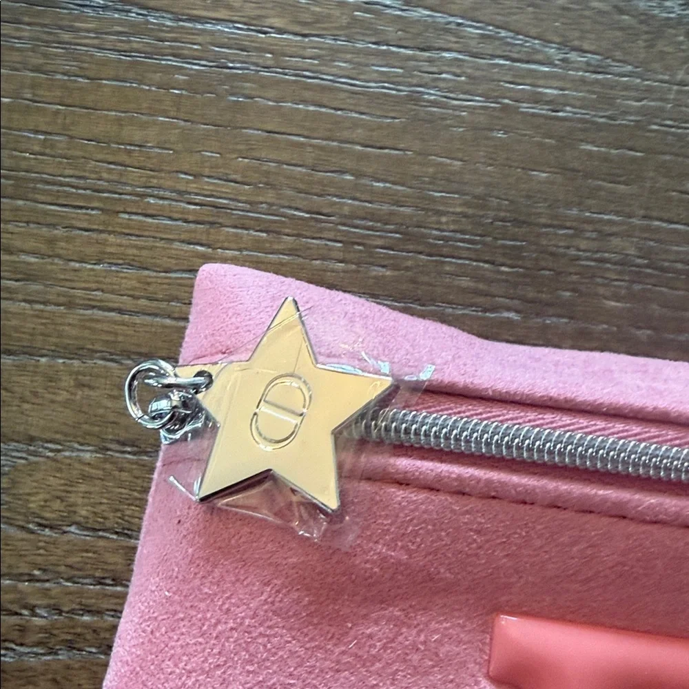 Dior Coral Pink Suede Logo Zip Pouch